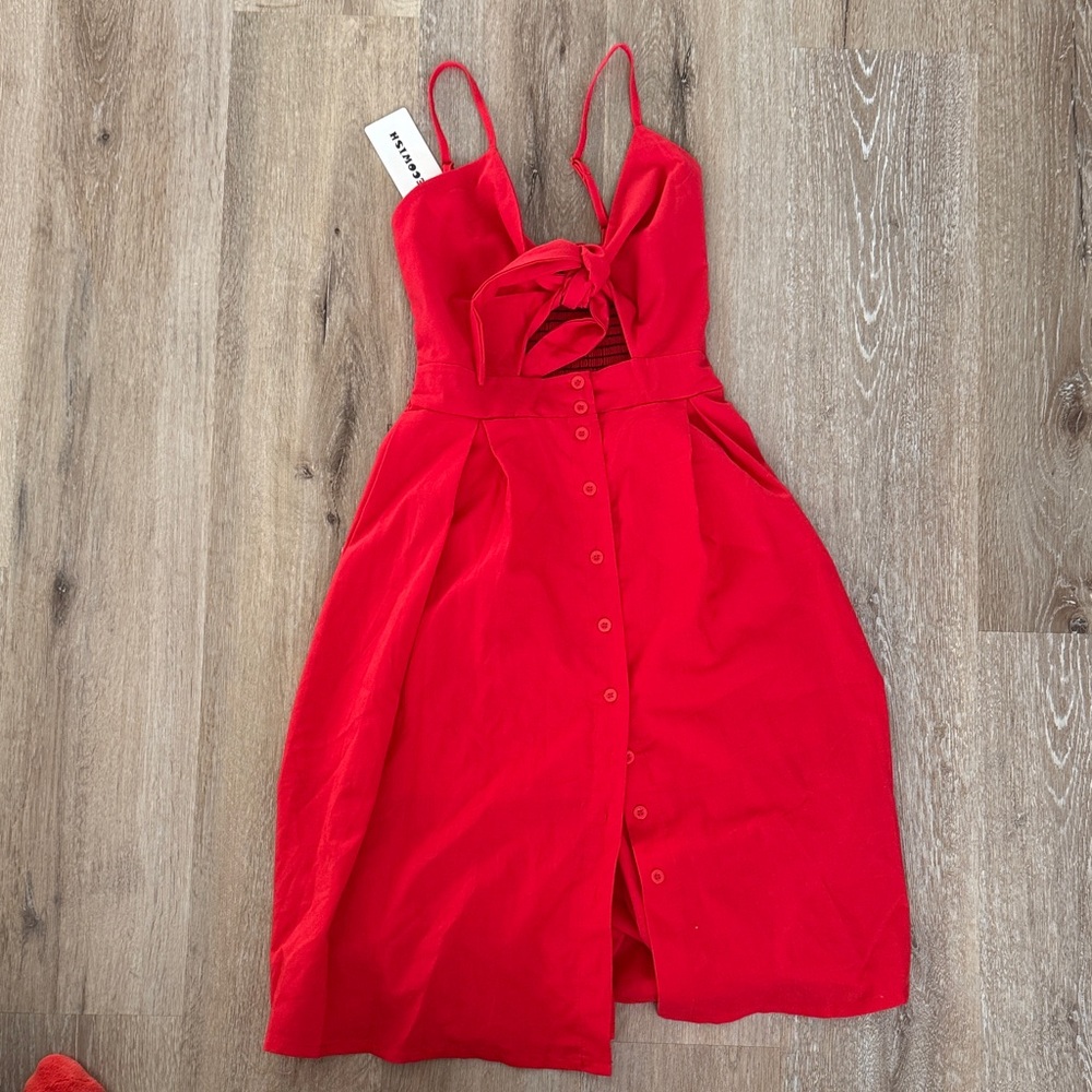 Red Dress with tie front and button down detail